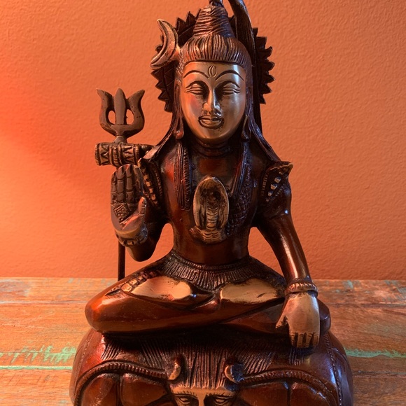 Bronze Finish Sitting Shiva Brass Statue Figurine - Picture 7 of 7
